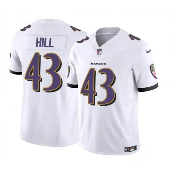 Baltimore Ravens #43 Justice Hill White 2023 F.U.S.E. Vapor Limited Stitched Jersey