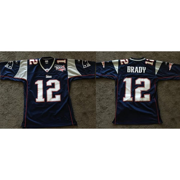 New England Patriots #12 Tom Brady Navy Super Bowl XXXVI Patch Limited Stitched Jersey