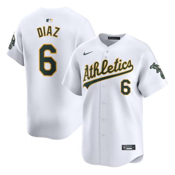 Oakland Athletics #6 Jordan Diaz White Home Limited Stitched Jersey