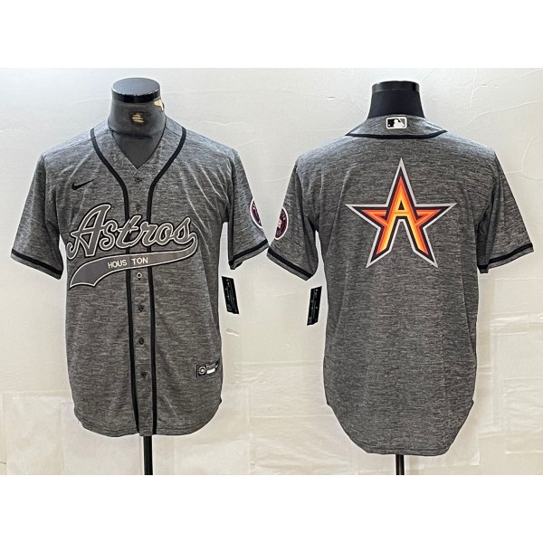 Houston Astros Gray Team Big Logo With Patch Cool Base Stitched Jersey