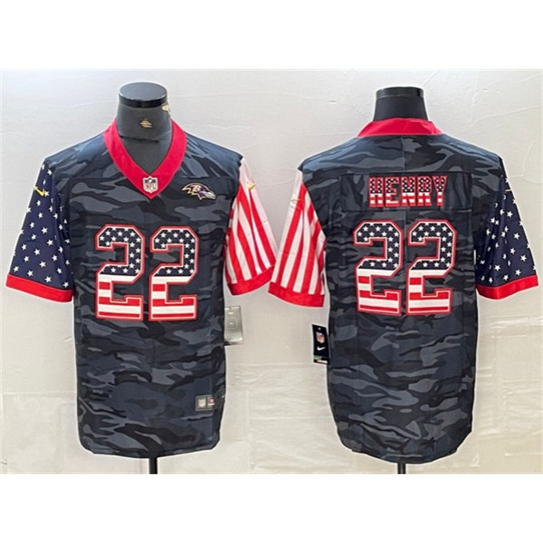 Baltimore Ravens #22 Derrick Henry Camo USA Flag Limited Stitched Jersey