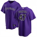 Colorado Rockies #47 Cal Quantrill Purple Cool Base Stitched Jersey
