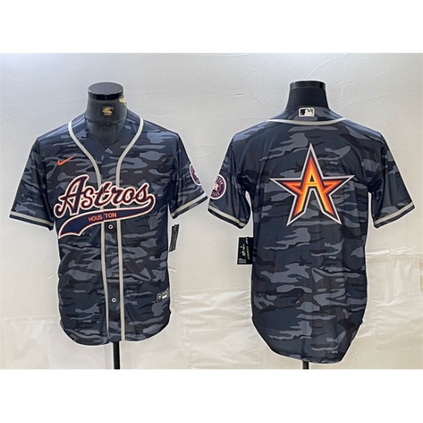 Houston Astros Gray Camo Team Big Logo With Patch Cool Base Stitched Jersey