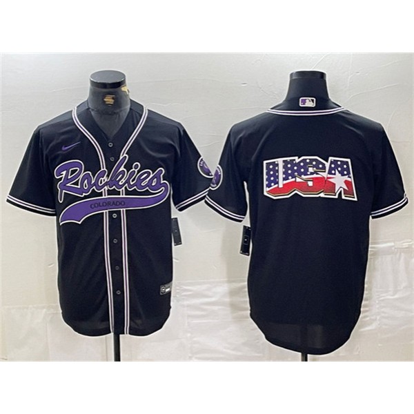 Colorado Rockies Black Team Big Logo Cool Base Stitched Jersey