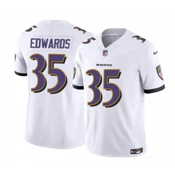 Baltimore Ravens #35 Gus Edwards White 2023 F.U.S.E. Vapor Limited Jersey