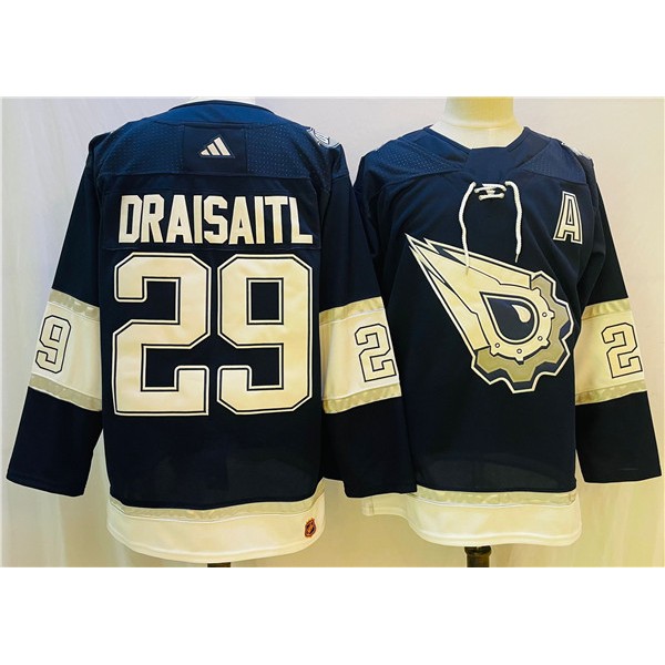 Edmonton Oilers #29 Leon Draisaitl Navy White Stitched Jersey