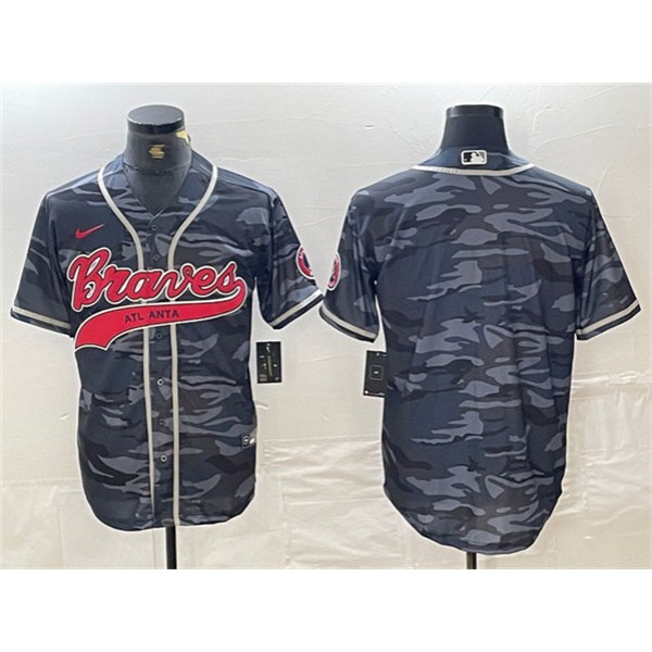 Atlanta Braves Blank Gray Camo Cool Base With Patch Stitched Jersey