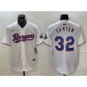 Texas Rangers #32 Evan Carter White Gold Cool Base Stitched Jersey