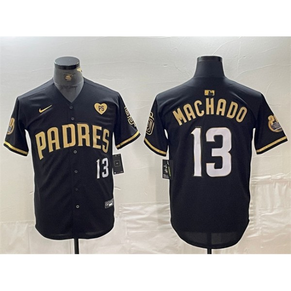 San Diego Padres #13 Manny Machado Black Gold With Patch Cool Base Stitched Jersey
