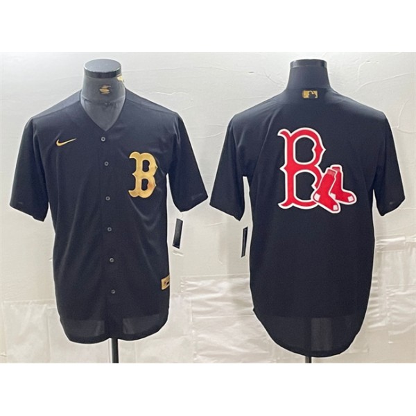 Boston Red Sox Black Team Big Logo Cool Base Stitched Jersey