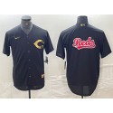 Cincinnati Reds Black Team Big Logo Cool Base Stitched Jersey