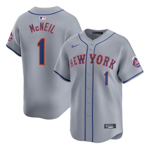 New York Mets #1 Jeff McNeil 2024 Gray Away Limited Stitched Jersey