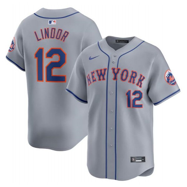 New York Mets #12 Francisco Lindor 2024 Gray Away Limited Stitched Jersey