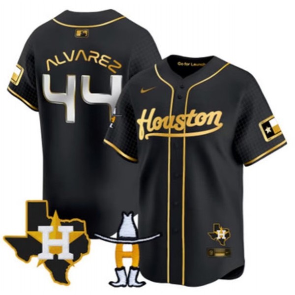 Houston Astros #44 Yordan Alvarez Black Gold With Patch Cool Base Stitched Jersey