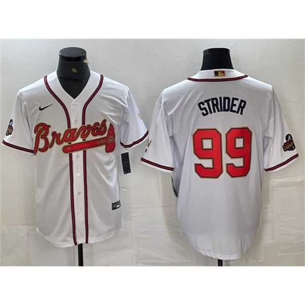 Atlanta Braves #99 Spencer Strider White Gold World Series Champions Cool Base Stitched Jersey