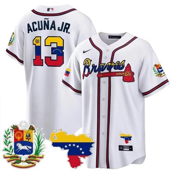 Atlanta Braves #13 Ronald Acuña Jr. 2023 White With Patch Cool Base Stitched Jersey