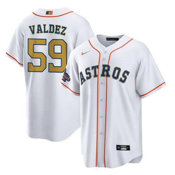 Houston Astros #59 Framber Valdez White Gold Cool Base Stitched Jersey