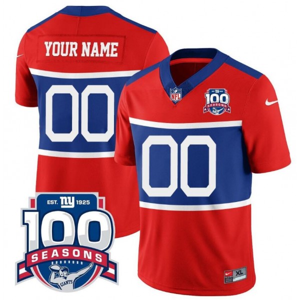 New York Giants Custom Century Red 100TH Season Commemorative Patch Limited Stitched Jersey