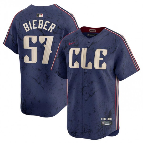 Cleveland Guardians #57 Shane Bieber Navy 2024 City Connect Limited Stitched Jersey