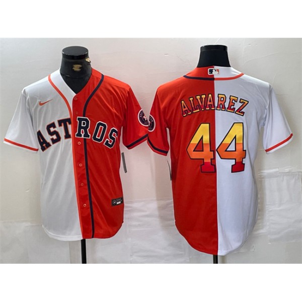 Houston Astros #44 Yordan Alvarez White Orange Split With Patch Cool Base Stitched Jersey