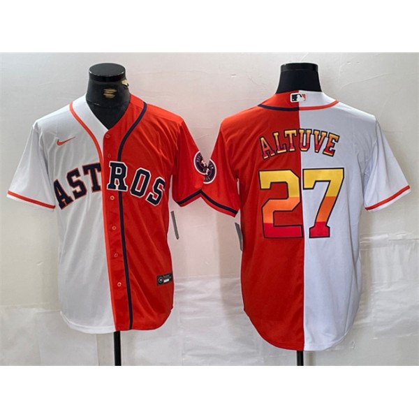 Houston Astros #27 Jose Altuve White Orange Split With Patch Cool Base Stitched Jersey