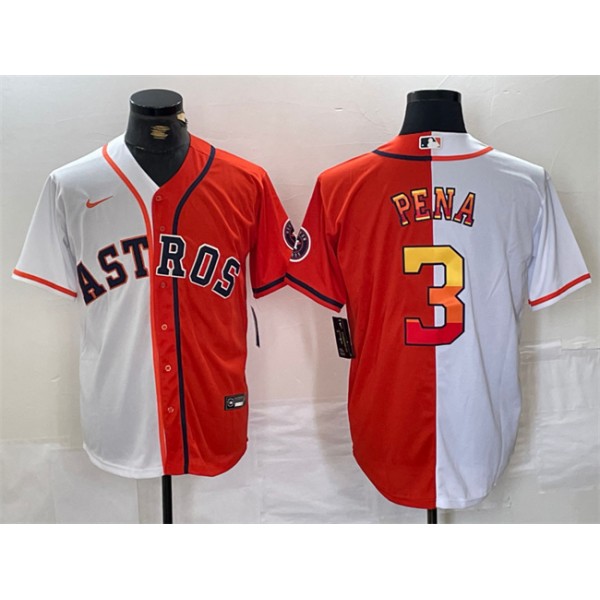 Houston Astros #3 Jeremy PeNa White Orange Split With Patch Cool Base Stitched Jersey