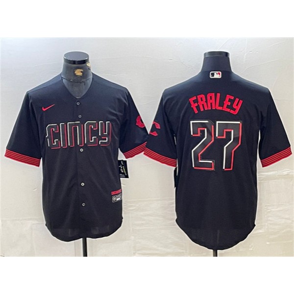 Cincinnati Reds #27 Jake Fraley Black 2023 City Connect Cool Base Stitched Jersey