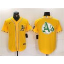 Oakland Athletics Yellow Team Big Logo Cool Base Stitched Jersey