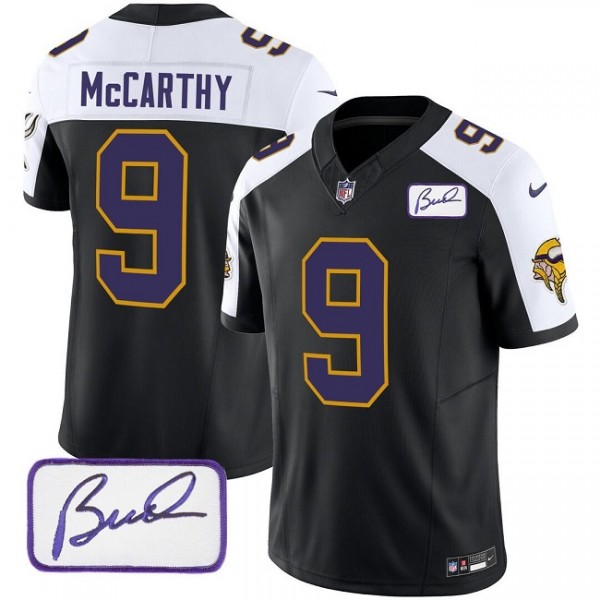 Minnesota Vikings #9 J.J. McCarthy Black White 2024 Draft F.U.S.E. Throwback Vapor Untouchable Limited Stitched Jersey