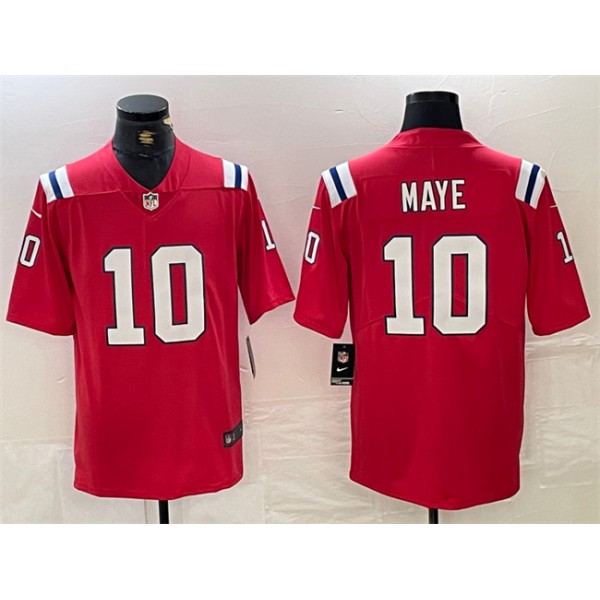 New England Patriots #10 Drake Maye Red 2024 Draft Vapor Limited Stitched Jersey