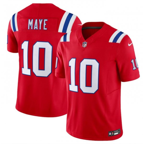 New England Patriots #10 Drake Maye Red 2024 Draft F.U.S.E. Vapor Limited Stitched Jersey