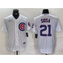Chicago Cubs #21 Sammy Sosa White With Patch Cool Base Stitched Jersey