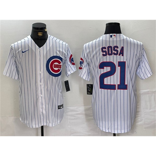 Chicago Cubs #21 Sammy Sosa White With Patch Cool Base Stitched Jersey