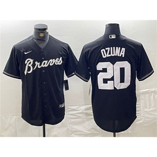 Atlanta Braves #20 Marcell Ozuna Black Cool Base Stitched Jersey