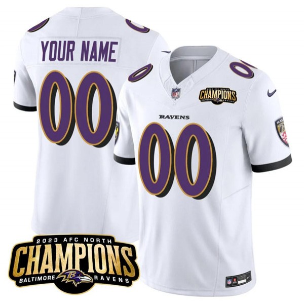 Baltimore Ravens Custom White 2023 F.U.S.E. AFC North Champions Vapor Limited Jersey