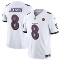 Baltimore Ravens #8 Lamar Jackson White 2023 F.U.S.E. With John Madden Patch Vapor Limited Jersey