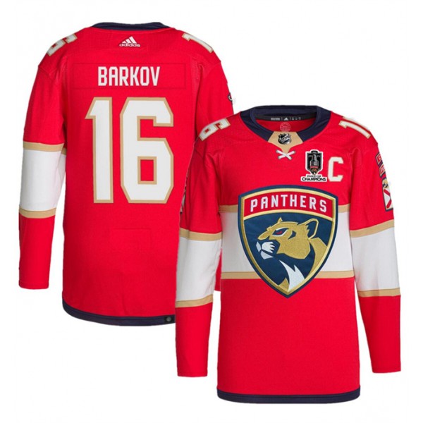 Florida Panthers #16 Aleksander Barkov Red Home 2024 Stanley Cup Champions Stitched Jersey