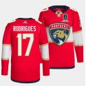 Florida Panthers #17 Evan Rodrigues Red Home 2024 Stanley Cup Champions Stitched Jersey