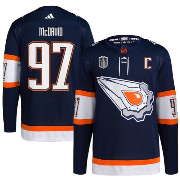 Edmonton Oilers #97 Connor McDavid Navy 2024 Stanley Cup Final Patch Reverse Retro Stitched Jersey