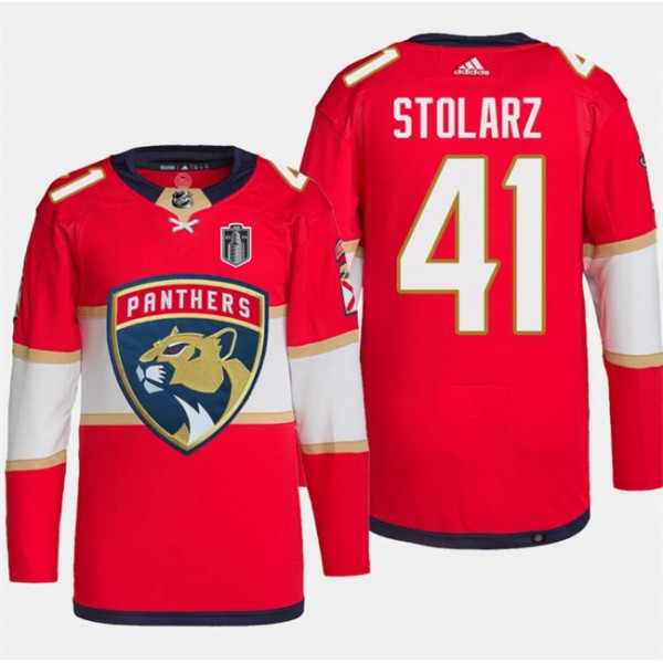 Florida Panthers #41 Anthony Stolarz Red 2024 Stanley Cup Final Patch Stitched Jersey