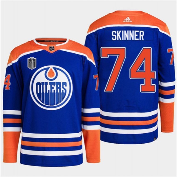 Edmonton Oilers #74 Stuart Skinner Royal 2024 Stanley Cup Final Patch Stitched Jersey