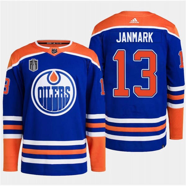 Edmonton Oilers #13 Mattias Janmark Royal 2024 Stanley Cup Final Patch Stitched Jersey