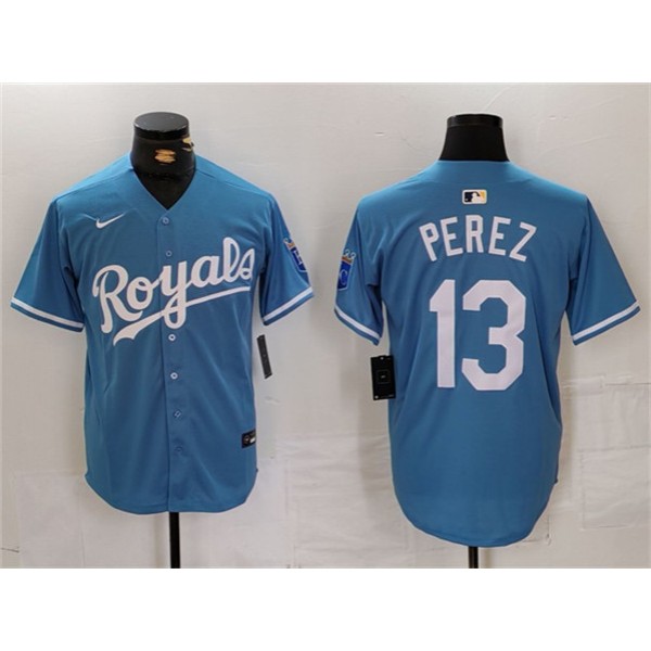 Kansas City Royals #13 Salvador Perez Light Blue Cool Base Stitched Jersey