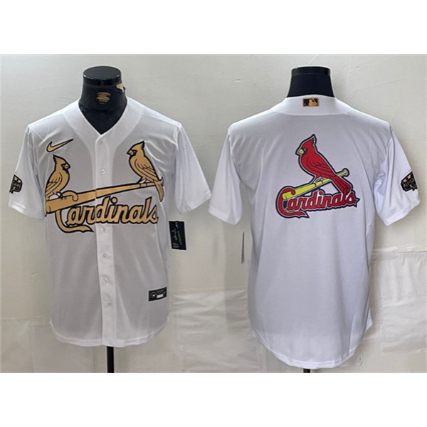 St. Louis Cardinals Team Big Logo All-Star White Gold Stitched Jersey