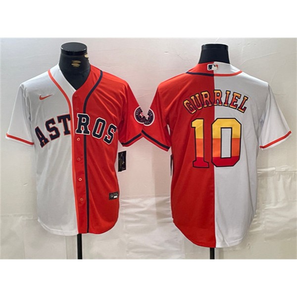 Houston Astros #10 Joey Loperfido White Orange Split With Patch Cool Base Stitched Jersey
