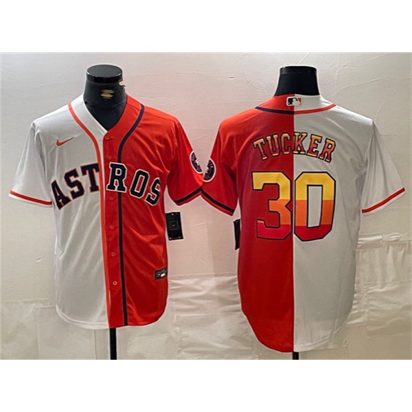 Houston Astros #30 Kyle Tucker White Orange Split With Patch Cool Base Stitched Jersey