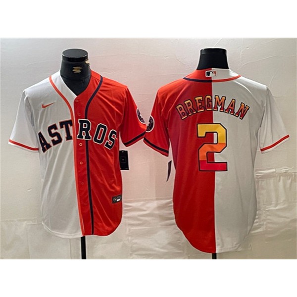 Houston Astros #2 Alex Bregman White Orange Split With Patch Cool Base Stitched Jersey