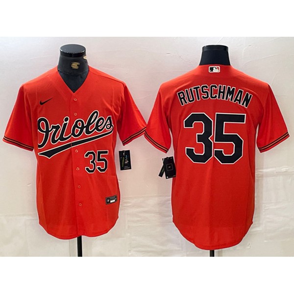 Baltimore Orioles #35 Adley Rutschman Orange With Patch Cool Base Stitched Jersey