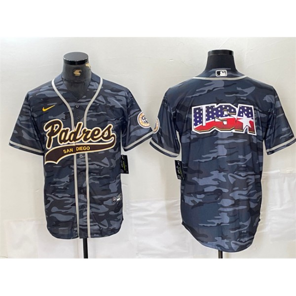 San Diego Padres Gray Camo Team Big Logo Cool Base Stitched Jersey