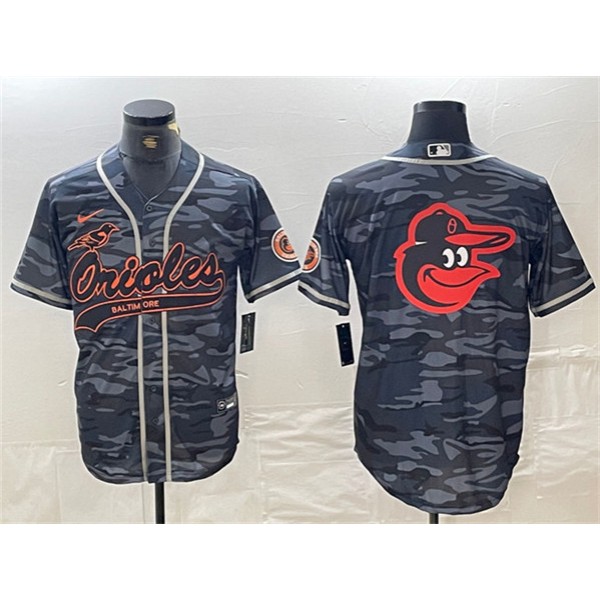 Baltimore Orioles Gray Camo Team Big Logo Cool Base Stitched Jersey